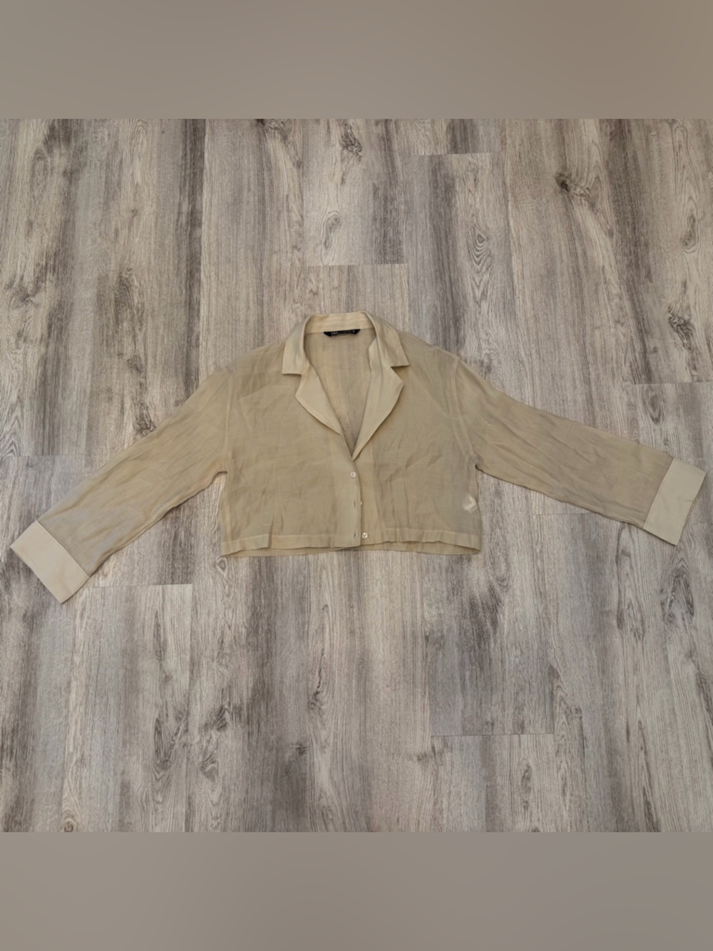 Zara Sheer Cropped Button‎ Up Top Beige Size M